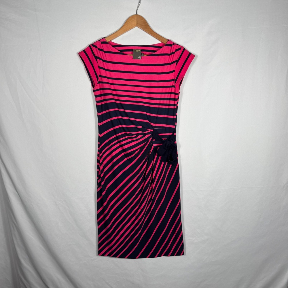 Taylor Dresses Women's Size 4 Pink Black Striped Cap Sleeve Sheath Dress